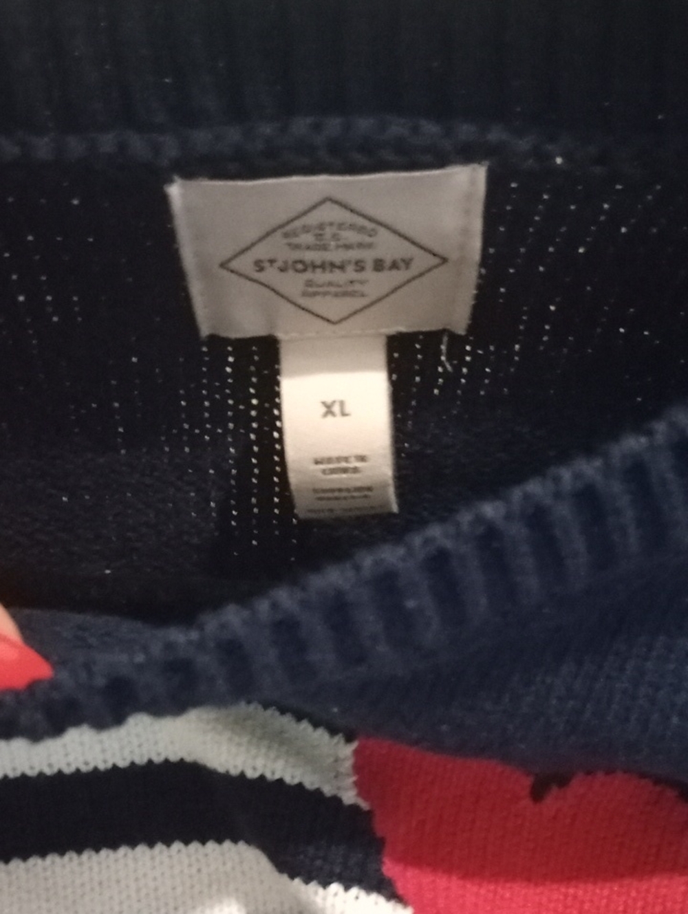 NWT St. John's Bay Navy & White Striped Sweater with Red Heart  Size XL - Picture 4 of 4
